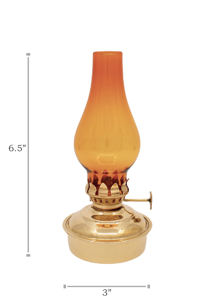 Brass Mini Oil Lamp Amber Glass