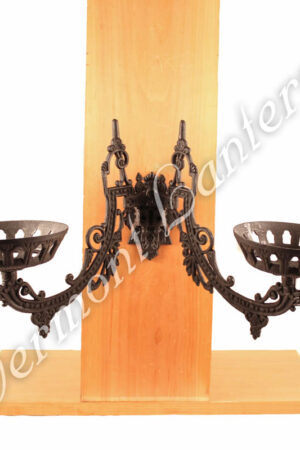 Dual Oil Lamp - Opal w/Cast Iron Bracket