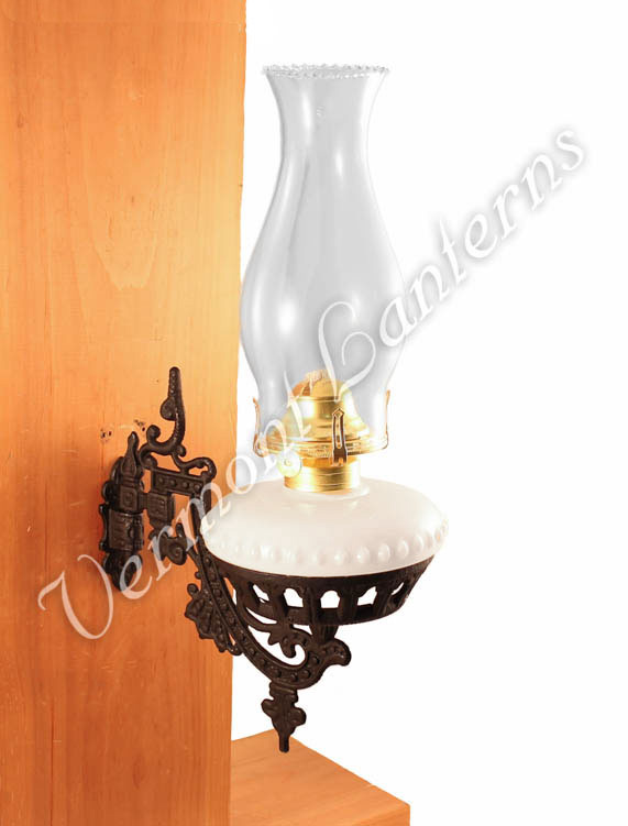 Oil Lamps - Opal Glass w/Cast Iron Wall Bracket