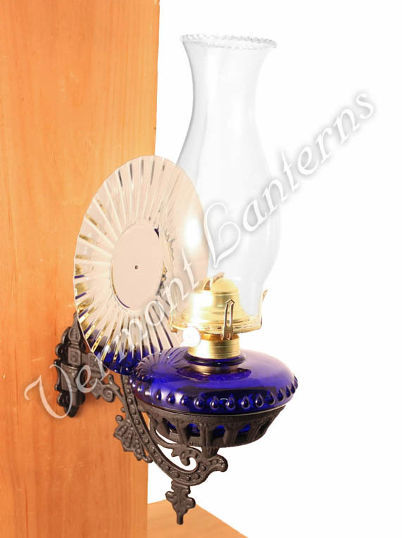 Victorian Oil Lamp - Cobalt w/Reflector Wall Mount