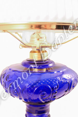 Oil Lamps - Cobalt Glass "Belvidere" w/ Opal Shade 21"
