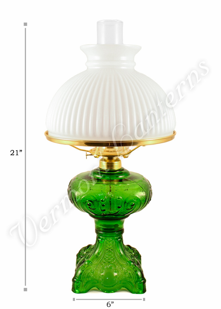 Oil Lamps - Emerald Glass "Belvidere" w/ Opal Shade 21"