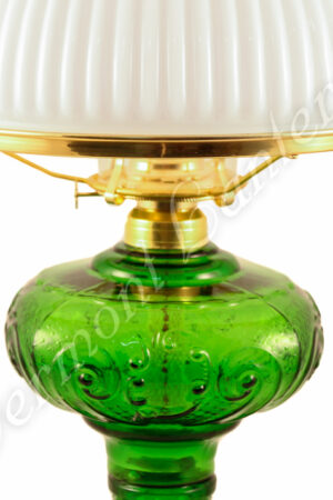 Oil Lamps - Emerald Glass "Belvidere" w/ Opal Shade 21"
