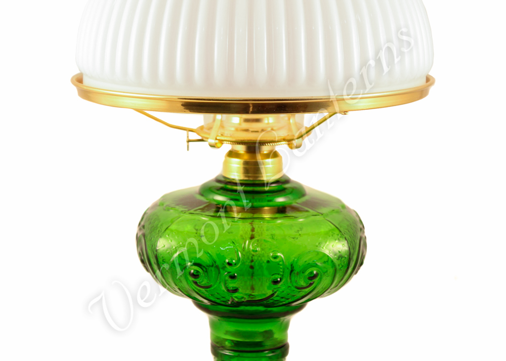 Oil Lamps - Emerald Glass "Belvidere" w/ Opal Shade 21"