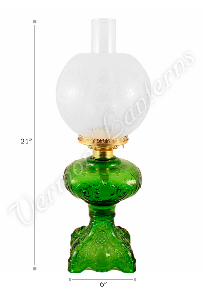 Emerald "Belvidere" Hurricane Lamp w/ Ball Shade