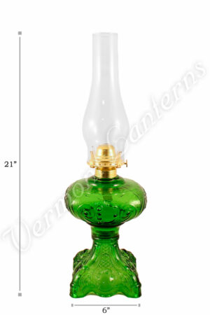 Oil Lamps - Emerald Glass "Belvidere" w/ Opal Shade 21"