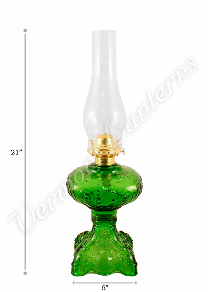 Oil Lamps - Emerald Glass "Belvidere" w/ Opal Shade 21"