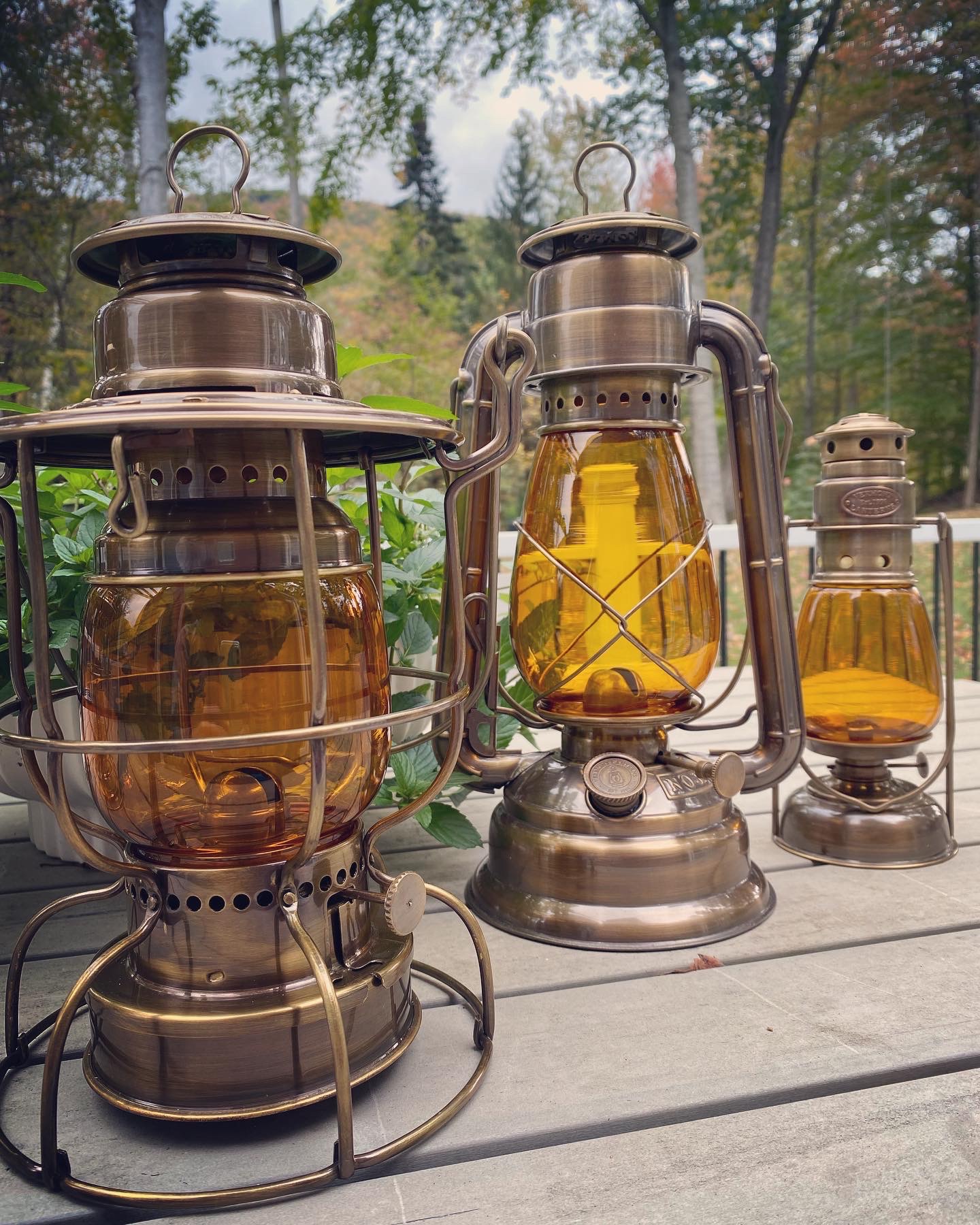 Brass Railroad Oil Lamp, Hurricane Lantern Amber Glass