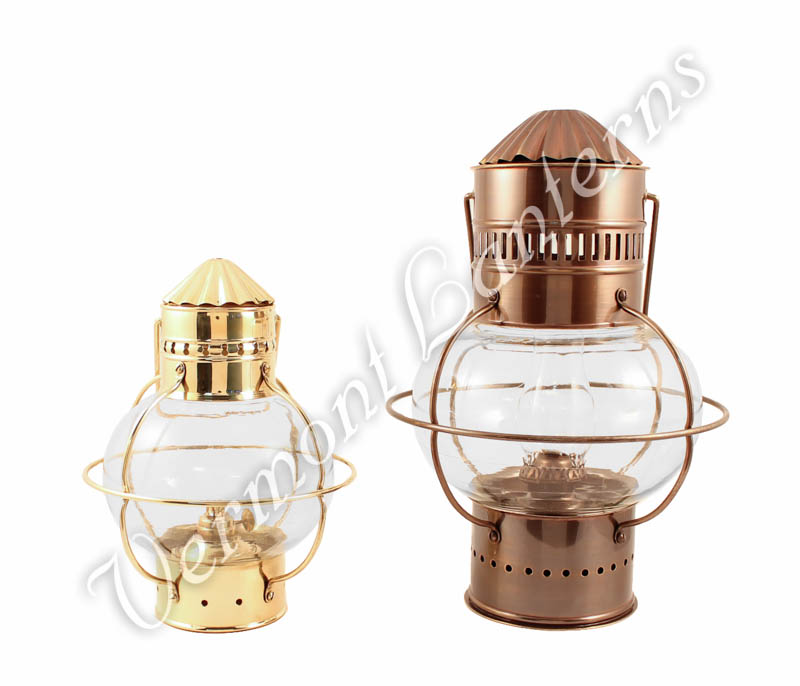 Electric Nautical Lamps - Antique Brass Onion Lantern 14"