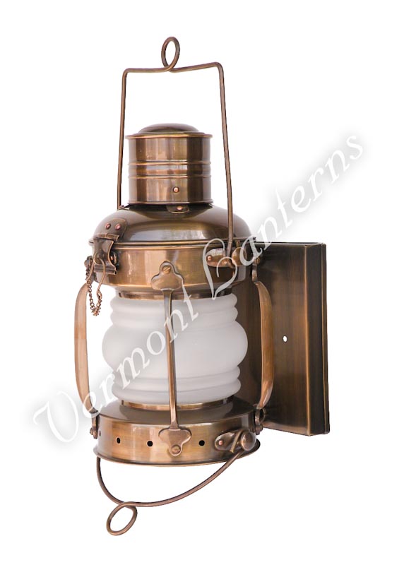 Electric Lantern - Ships Lanterns Antique Brass Anchor Lamp - 12" Custom Wall Mount