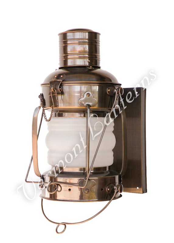 Electric Lantern - Ships Lanterns Antique Brass Anchor Lamp - 15" Custom Wall Mount