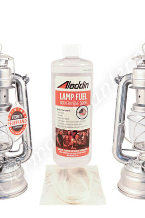 German Hurricane Kit - 2 Lanterns + Lamp Oil, Extra Wick